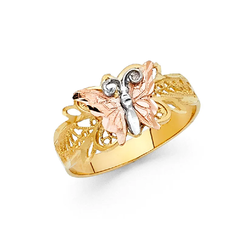 Women’s diamond rings-14K Solid Gold Fancy Butterfly Ring