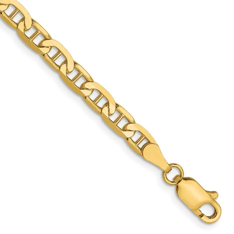 Women’s birthstone bangles-Curata 14k Yellow Gold 3.75mm Concave Mariner Anchor Chain Bracelet