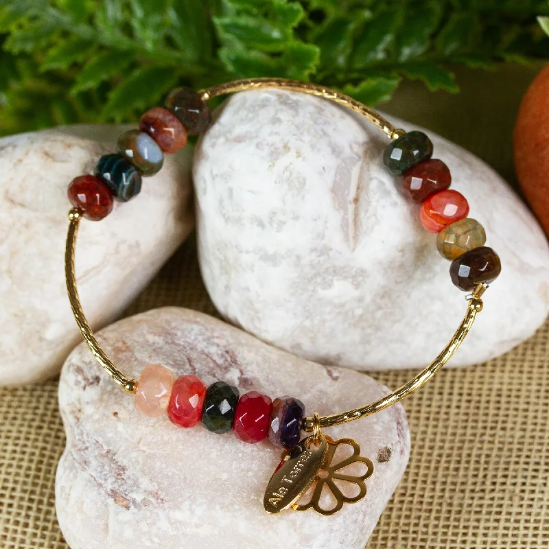 Women’s silver cuff bracelets-Happy Sunflower Artisan Crafted Gold Plated Bracelet with Agates