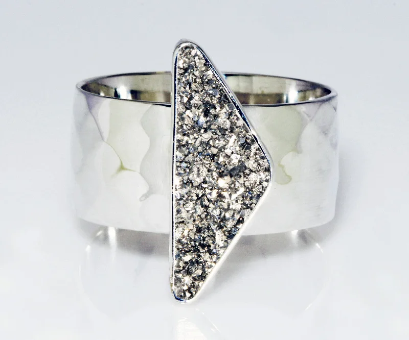 Women’s vintage-inspired rings-Triangle Platinum Druzy Wide Ring