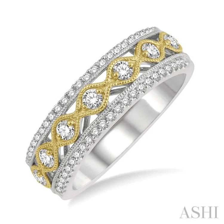 Women’s luxury engagement rings-3/8 ctw Lattice Two Tone Round Cut Diamond Fashion Ring in 14K White and Yellow Gold