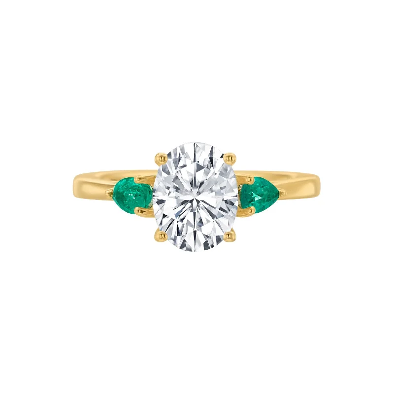 Women’s anniversary rings-River North 3 Stone Oval Center Emerald Pear Sides