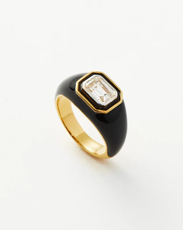 Women’s promise rings-Enamel & Stone Dome Statement Ring | 18ct Gold Vermeil/Black