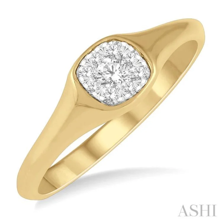 Women’s engagement rings with side stones-1/6 ctw Cushion Shape Lovebright Diamond Ring in 14K Yellow and White Gold