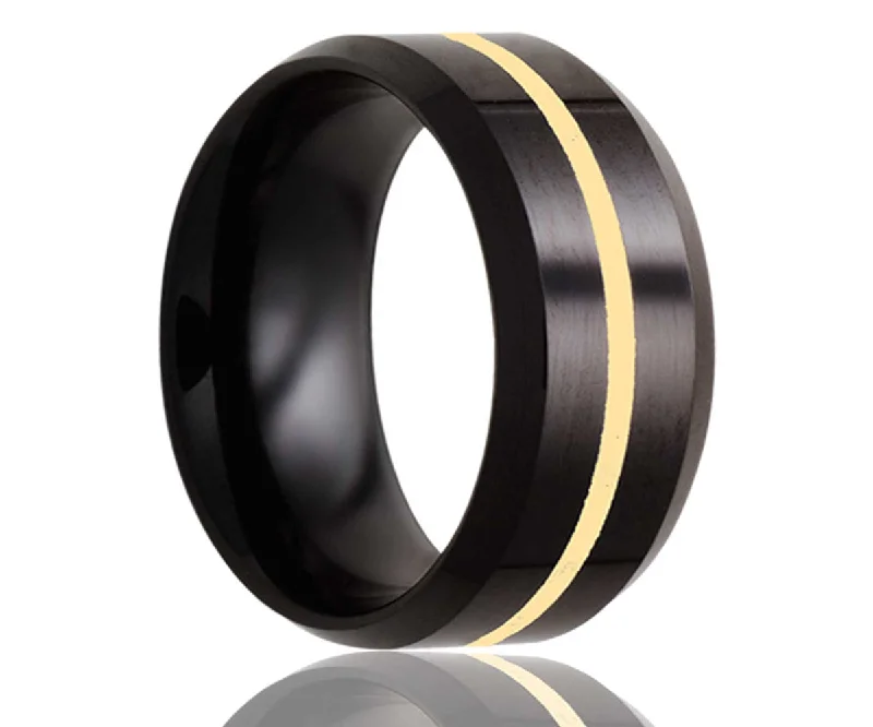 Women’s engagement rings-Black Beveled Edge Gold Inlay Ceramic Ring