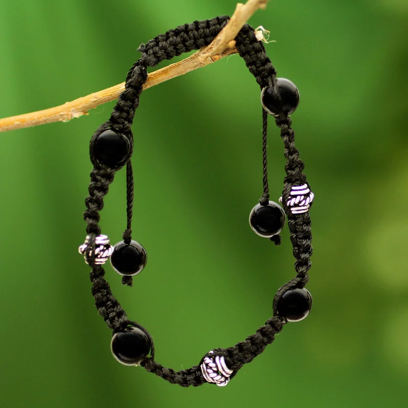 Women’s crystal bangle bracelets-Prayer for Peace Handcrafted Onyx Shambhala-style Bracelet