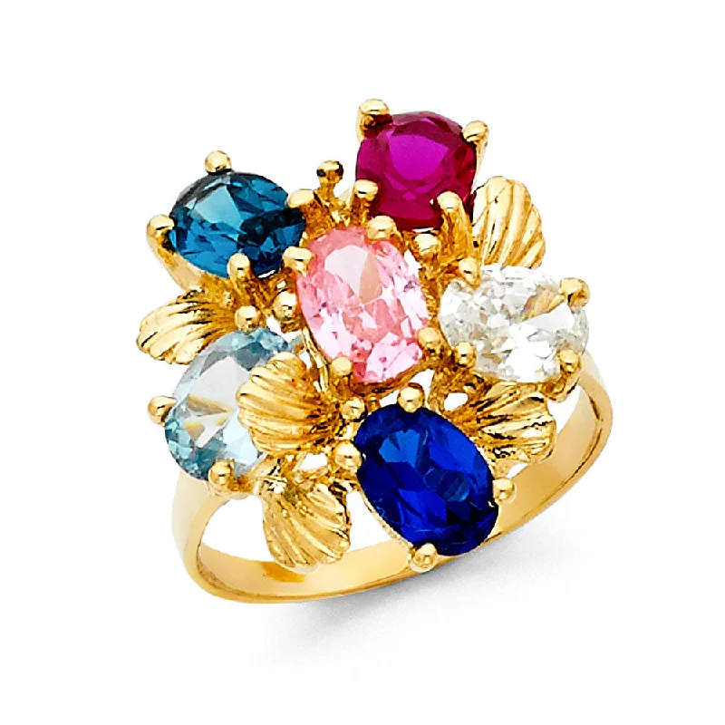 Women’s minimalist engagement rings-14K Solid Gold CZ Multicolor Fancy Mothers Ring