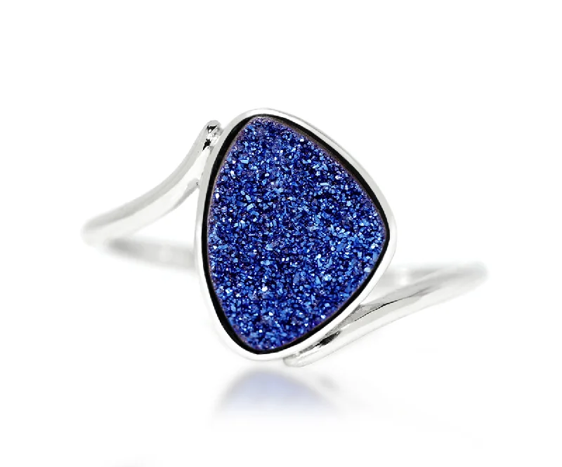 Women’s wedding rings with diamonds-Bypass Trillion Blue Druzy Ring