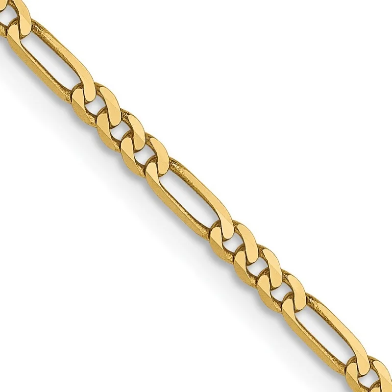 Women’s rose gold bracelets-Curata 14k Yellow Gold 1.8mm Flat Figaro Chain Bracelet