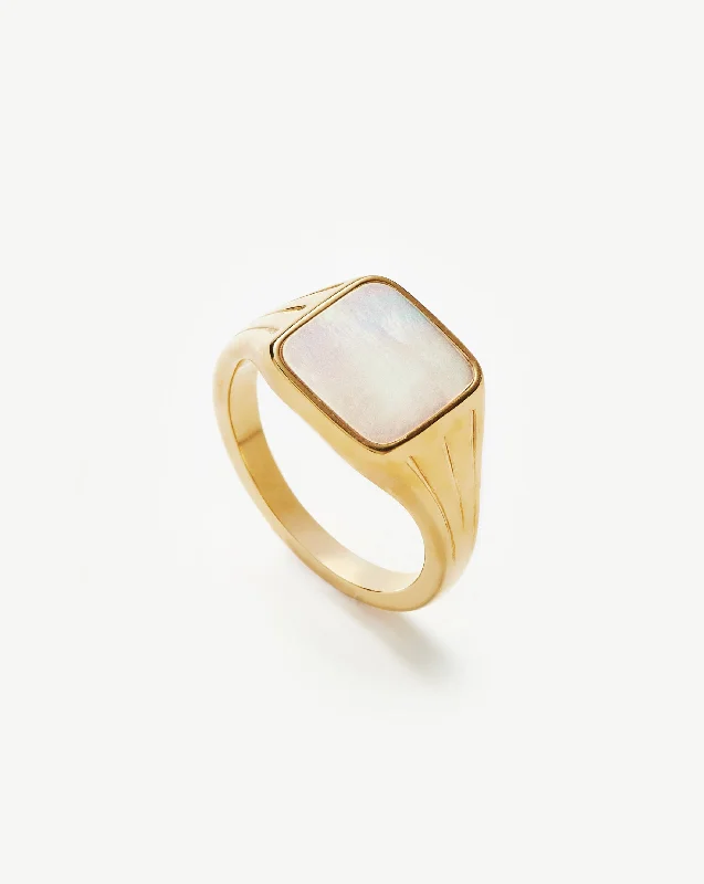 Women’s emerald wedding rings-Lucy Williams Square Signet Ring | 18ct Gold Vermeil/Mother of Pearl